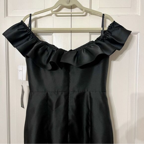 Alfred Sung Off-the-Shoulder Ruffle Neck Satin Trumpet Gown Black Sz 10 - Picture 5 of 10